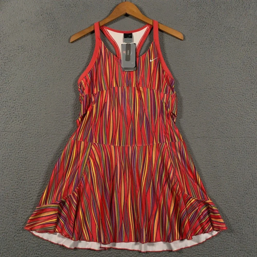 Nike Sphere React Cool Tennis Dress Women's XL Red Striped Racerback Active Golf